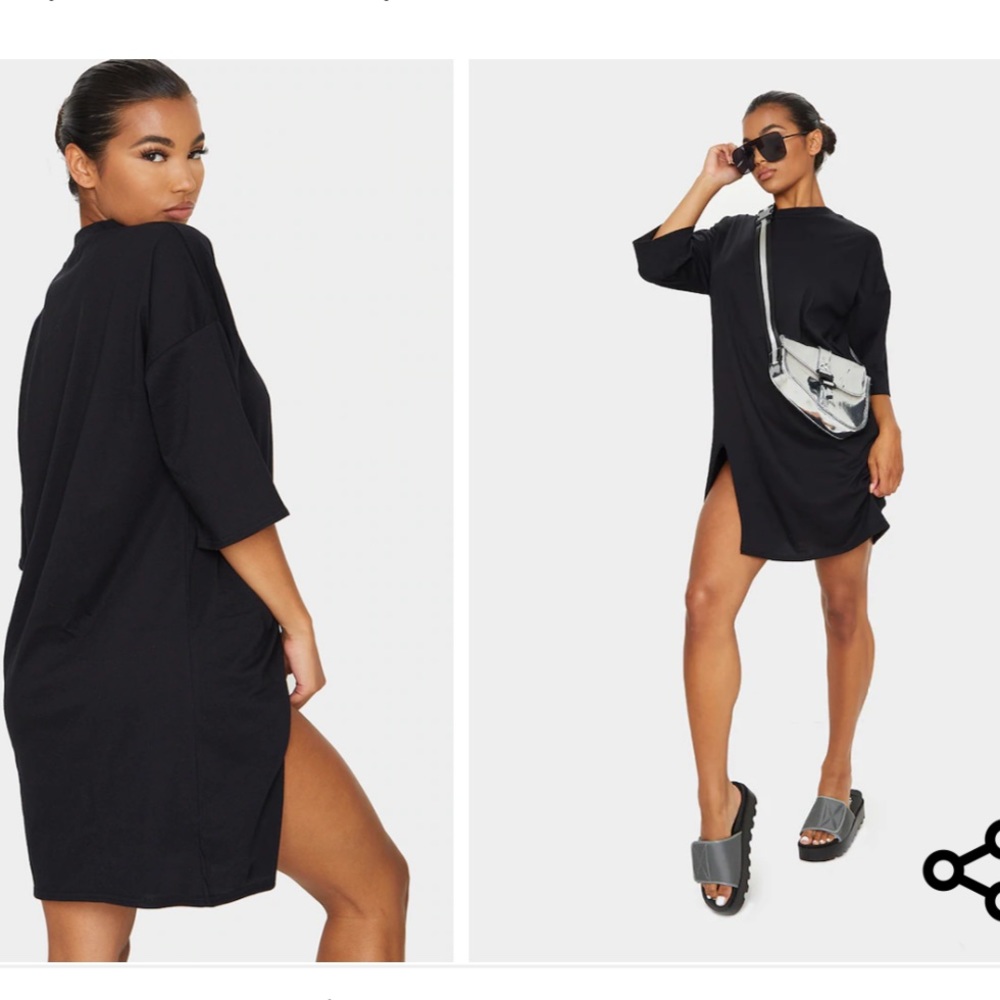 Black Split Oversized Boyfriend T Shirt Dress